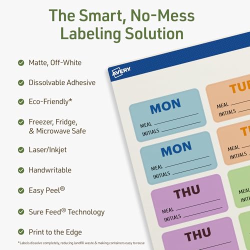Avery Dissolvable Rectangle Labels, Sure Feed Technology, 1-1/4" x 2-3/8", Matte White, Print-to-The-Edge, Laser/Inkjet Printable, 90 Labels Total - style: 90 labels