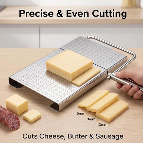 Cheese Slicer Heavy Duty Cheese Cutter for Block Cheese Multipurpose Cheese Slicers with Non Slip Base for Home Kitchen, Ideal for Cutting Cheese, Butter and Sausage