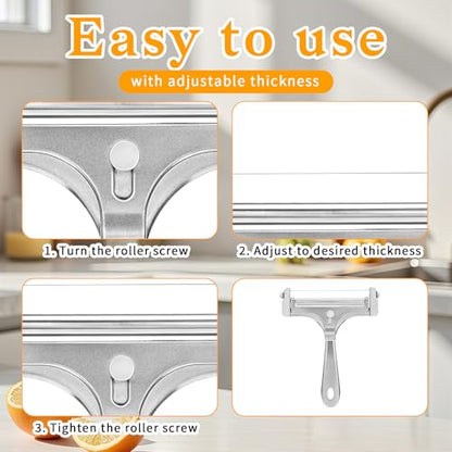 Cheese Cutter Kit Adjustable Hand Held Cheese Cutter with 4 Extra Wires Stainless Steel Wire Cheeses CutterQuick Replacement Thick & Thin Slicer Shaver Kitchen Slicing Tools for Block Butter