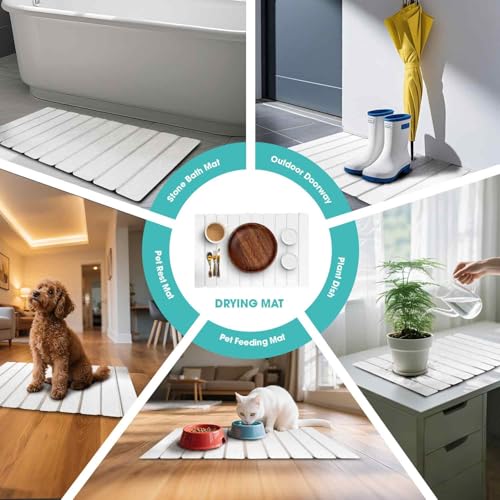 Dish Drying Mat Stone Bath Mat Diatomaceous Earth Stone Drying Mat For Kitchen Counter Sink Bath Mat Quick Dry Non Slip Foldable Dish Drying Rack Mat Large(24"×16" White) - size: 24" x 16"