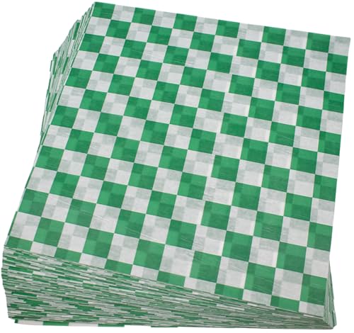 MADE IN USA 1,000 Sheets of Grease-Resistant Food Grade Waxed Kraft Deli Tissue Paper, 12" X 12" (Green Checker Print) - color: Green Checker Print