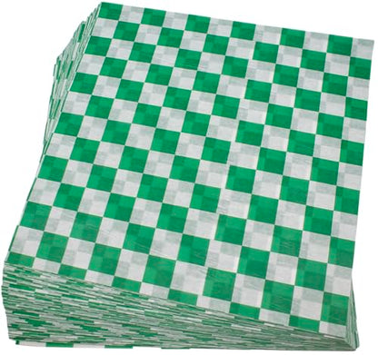 MADE IN USA 1,000 Sheets of Grease-Resistant Food Grade Waxed Kraft Deli Tissue Paper, 12" X 12" (Green Checker Print) - color: Green Checker Print
