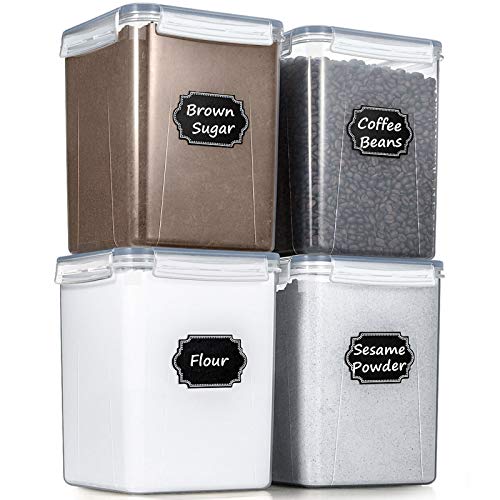 Wildone Large Food Storage Containers 5.2L /175oz, 4 Piece BPA Free Plastic Airtight Food Storage Containers for Flour, Sugar, Baking Supplies, Kitchen & Pantry Containers with 20 Labels - Gray - color: Gray, size: ['5.2L']