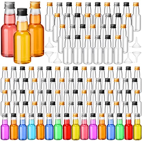 120 Pcs Mini Liquor Bottles Airtight Shot Miniature Empty Plastic Alcohol Spirit Shot Bottles with Funnels for Party Favors, Weddings(2 oz,Silver, Gold, Black) - color: Silver, Gold, Black, size: 2 oz