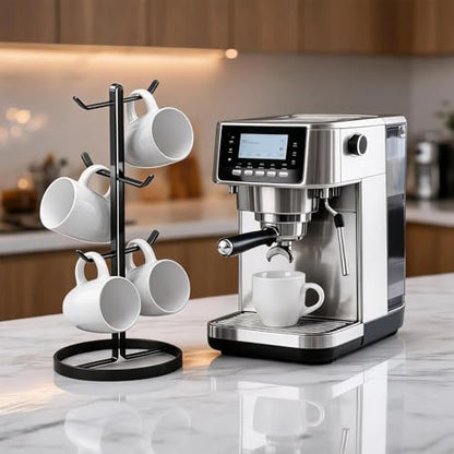 Mug Holder Tree,Coffee Mug Tree with 6 Hooks, Coffee Cup Holder,Stainless Steel Home Storage Mug Standing Rack for Big Mugs,Coffee Cup Countertop Stand Holders (Black) - color: Black