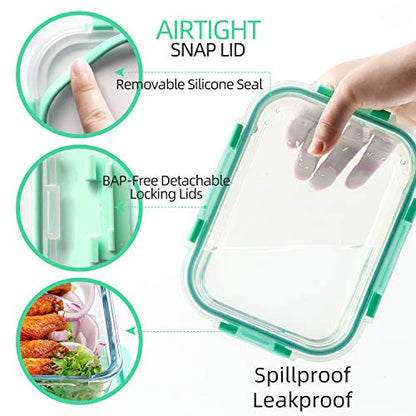 C CREST [10-Pack] Glass Food Storage Containers with Lids, Airtight, BPA Free, Meal Prep Containers for Kitchen, Home Use - color: Light Green