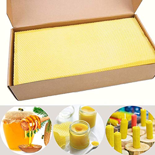 Varybeaty Natural Beeswax Foundation Sheets for Beehives - 30 Pack Pure Honeycomb Wax Frames for Bee Keeping, Candle Making & Crafts - 16.34" x 7.68" with Protective Paper Separators