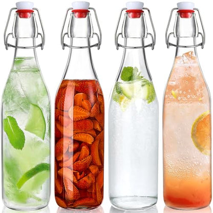 4 Pack 18OZ Swing Top Glass Bottles Set, Airtight Flip Top Lids with Replacement Gaskets for Fermenting Kombucha, Brewing Beer, Storing Oil, Juice, Vinegar, Mead