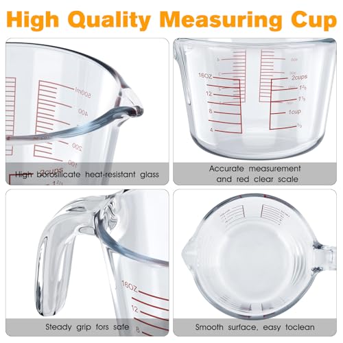 Glass Measuring Cup 2 Cup For Kitchen and Baking Microwave Oven Dishwasher Safe Measuring Cups Clear Borosilicate Glass Liquid Measuring Cup Kitchen Measuring Cup with Handle (16 oz/500ml)