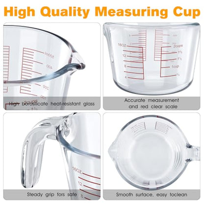 Glass Measuring Cup 2 Cup For Kitchen and Baking Microwave Oven Dishwasher Safe Measuring Cups Clear Borosilicate Glass Liquid Measuring Cup Kitchen Measuring Cup with Handle (16 oz/500ml)