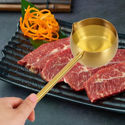 IMIKEYA Ladle with Pour Spout : Stainless Steel Soup Ladle Long Handle Water Dipper Premium 280ml Oil Spoon for Kitchen Cooking Serving Sauce Silver Tool - color: Golden