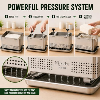 Tofu Press Stainless Steel, Adjustable Paneer Maker & Cheese Press | Make Extra Firm Crispy Tofu in 10–30 Minutes,Food Grade Tofu Maker with Drip Tray & Cheese Cloth, BPA Free, Dishwasher Safe - size: XL
