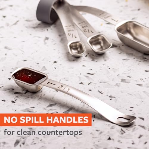 Full Circle Level Up Precision Stainless Steel Measuring Spoons, 4-Piece Set - 1/4 tsp, 1/2 tsp, 1 tsp, and 1 Tbsp - Perfect for Spice Jars - Dishwasher Safe - style: Measuring Spoons 4pc