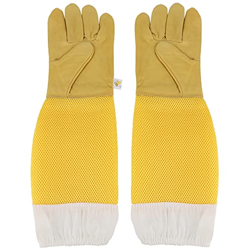 Beekeeping Gloves with Long Sleeves, Breathable Sheepskin Leather, Protective Beekeeper Equipment for Men and Women