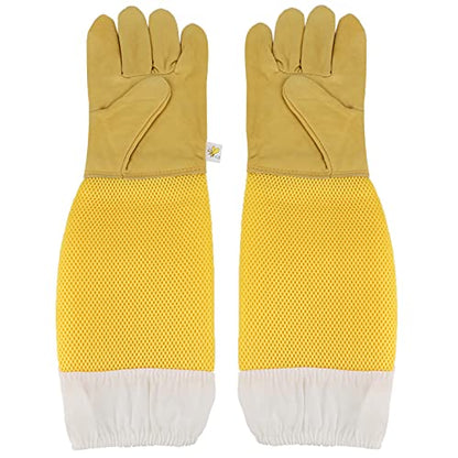 Beekeeping Gloves with Long Sleeves, Breathable Sheepskin Leather, Protective Beekeeper Equipment for Men and Women