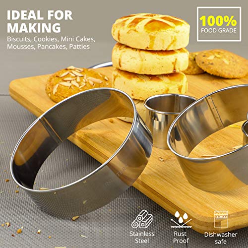 Cookie Cutter Set, 4 Pc. Kit, Measuring 2'', 3'', 4'' and 5'', Round Metal Baking Rings for Pastry, Biscuits, and Dough Cutting, Heavy Duty and Reusable, Multiple Sizes - size: 2 3 4 5 Inch x 1.5 Inch