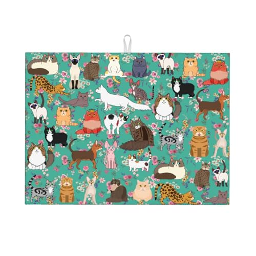 Cat Dish Drying Mat For Kitchen Microfiber Drying Mats Absorbent Reversible Dish Pad Draining Mats For Countertop Coffee Mats 18x24 Inch - color: Cat