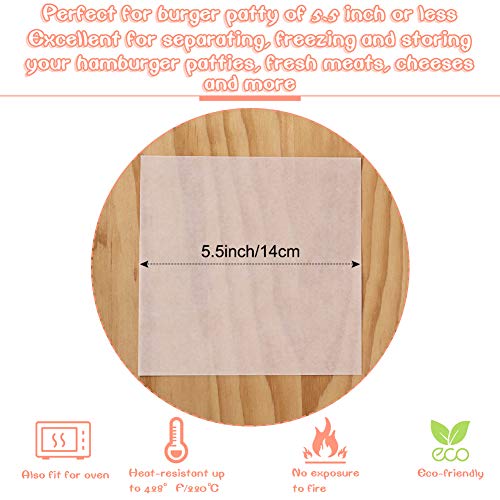 Square Patty Paper 5.5x5.5 Inch, Set of 300, Non Stick Patty Paper Sheets for Burger Press, Patty Serperate and Cake Baking,Freezing and Caramel Candy Wrappers - size: 5.5inch