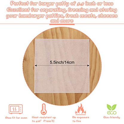 Square Patty Paper 5.5x5.5 Inch, Set of 300, Non Stick Patty Paper Sheets for Burger Press, Patty Serperate and Cake Baking,Freezing and Caramel Candy Wrappers - size: 5.5inch