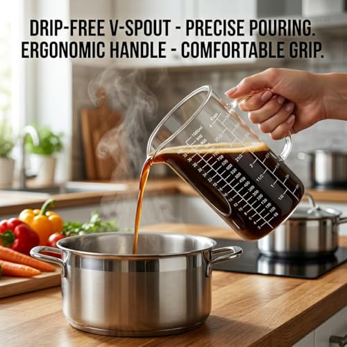 Borosilicate Glass Measuring Cup, 4-Cup Glass Measuring Cup with Spout, Microwave Safe, Dishwasher Safe, Easy Read Scale for Coffee Brewing, Baking, Cooking, Heating and Meal Prep. - size: 4cup/1000ml