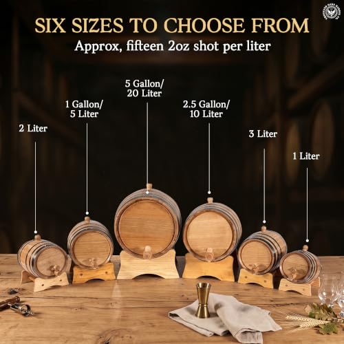 2 Liter Oak Aging Barrel with Wood Stand, Bung & Spigot - Mini Whiskey Barrels for The Home Alcohol Distiller, Moonshiner & Winemaker - Age Cocktails, Bourbon, Whisky, Tequila, Rum, Mead Wine (2L) - size: 2 Liter