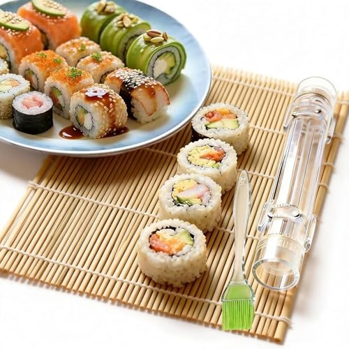 Sushi Making Kit – Clear Sushi Bazooka Roller & Bamboo Sushi Rolling Mat, Easy DIY Sushi Maker Tool Set for Beginners, Homemade Sushi Rolls for Kitchen & Party (Clear) - color: Clear