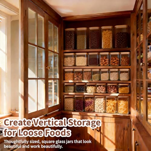 77L Glass Storage Containers with Lids [Multi-Size Set of 5], Airtight Glass Canisters for Kitchen & Pantry Organization, Clear Food Jars for Pasta, Cereal, Flour, Sugar, Coffee, Nuts & Snacks