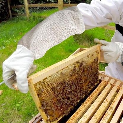 Luwint Premium Goatskin Beekeeping Gloves, Bee Beekeeper Gloves with 3 Layers Ventilated Mesh Sleeve and Elastic Cuffs - size: Small