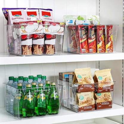 Vtopmart 4 Pack Extra Large Clear Plastic Storage Bins,11x11 Cube Acrylic Organizer Square Containers with Handle for Pantry,Closet,LaundryRoom,Kitchen,Bathroom,UnderSink Organization - size: Without Lid