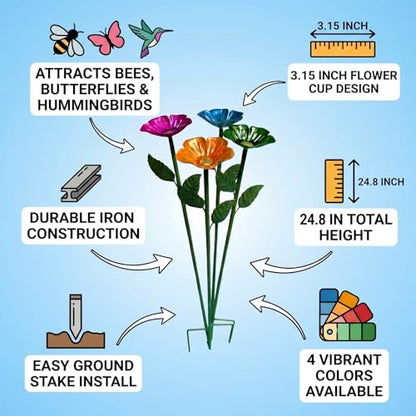 Bee Watering Station for Garden,Metal Bee Bath with Flower Design,Colorful Pollinator Watering Station,4-Pack