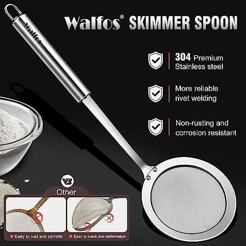 Walfos Fat Skimmer Spoon, 304 Stainless Steel Fat skimmer For Cooking, Fine Mesh Strainer, Food Strainer Fit For Separation Of The Floating Foam, Fat, Grease - Set of 2 Sise - style: 2pcs (3", 4") Skimmers