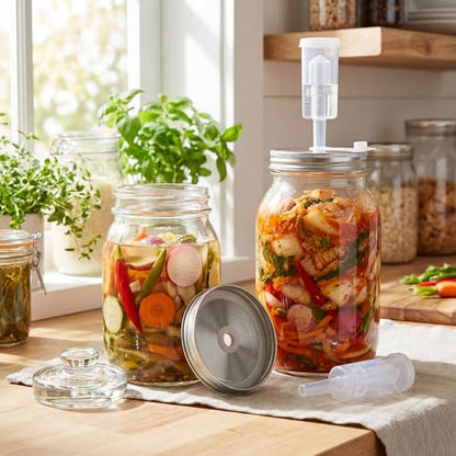 Honeydak 6 Pack Fermentation Kit, 50 oz Fermentation Jars with Fermenting Weights and Airlocks, Stainless Steel Lids, Pickle Jar for Sauerkraut, Vegetables and Other Fermented Foods - size: 50 oz