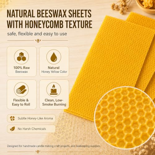 HOMNATURE Pure Beeswax Sheets 30 Pack for Candle Making, Honeycomb Wax Sheets 7.7 x 16.7 in, Natural Yellow Bee Wax Paper for DIY Candles, Beehive Wax Foundation for Crafts & Molds