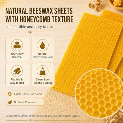 HOMNATURE Pure Beeswax Sheets 30 Pack for Candle Making, Honeycomb Wax Sheets 7.7 x 16.7 in, Natural Yellow Bee Wax Paper for DIY Candles, Beehive Wax Foundation for Crafts & Molds