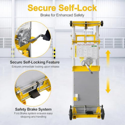 122" Material Lift Winch Stacker, 400 lbs Capacity Manual Material Lifts, Fixed Straddle Material Lifter, Hand Winch Lift Trucks for Warehouse, Factory, Lightweight, 34.60"L x 24.80"W, Yellow - color: Yellow