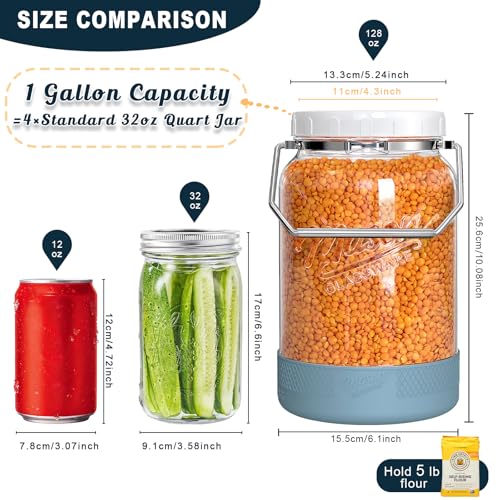 1 Gallon Glass Jar With Lid – 2 Pack Large Wide Mouth Mason Jars with BPA-free Airtight Lid, Sun Tea Jar - Fermenting & Pickling, Food Storage Canisters with Handle & Non-slip Base for Flour - size: 1 Gallon/Screw Lid