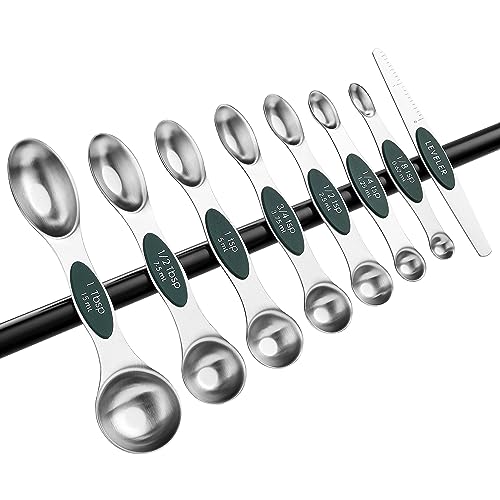 Spring Chef Stainless Steel Magnetic Measuring Spoons Set of 8 with Leveler, Stackable Magnetic Teaspoon & Tablespoon Set, Metal Kitchen Gadgets for Baking & Cooking, Fits in Spice Jars - Pine Green - color: Pine Green, size: 1-Pack