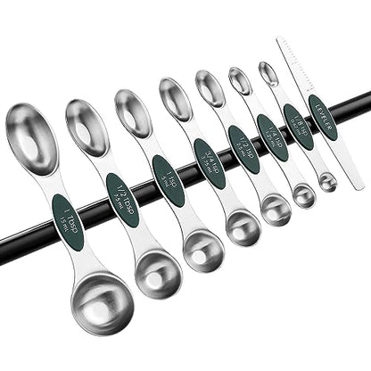 Spring Chef Stainless Steel Magnetic Measuring Spoons Set of 8 with Leveler, Stackable Magnetic Teaspoon & Tablespoon Set, Metal Kitchen Gadgets for Baking & Cooking, Fits in Spice Jars - Pine Green - color: Pine Green, size: 1-Pack