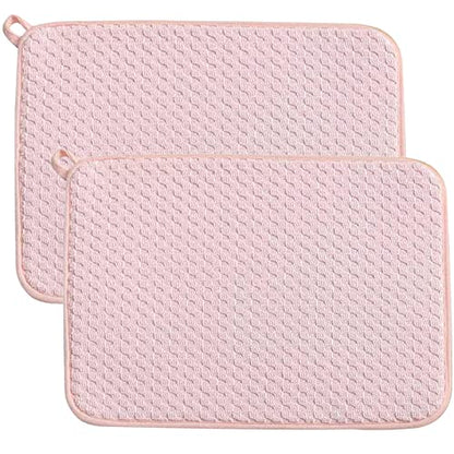 Pink Dish Drying Mats for Kitchen Counter, 2 Pack Dish Drying Mat Drying Pad, Dish Rack Drainer Mat, Kitchen Mat (Pink) - color: Pink