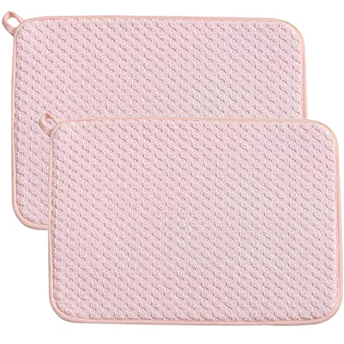 Pink Dish Drying Mats for Kitchen Counter, 2 Pack Dish Drying Mat Drying Pad, Dish Rack Drainer Mat, Kitchen Mat (Pink) - color: Pink