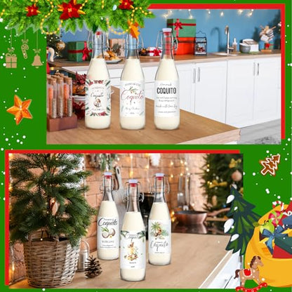 Sieral 6 Set Coquito Bottles 16 oz Christmas Swing Top Glass Bottles Flip Top Brewing Bottle for Vanilla Extract Homemade with Christmas DIY Label Stickers Home Brewing Coquito Beverages Liqueur - color: Christmas DIY