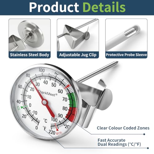 Instant Read Large Dial Thermometer, Premium Stainless Steel Coffee Milk Foam Thermometer with Clip, Ideal for Espresso, Hot Chocolate, Latte & Beverage Temperature Control - size: Milk Frothing Thermometer-9''