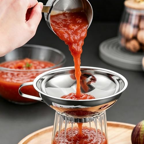 Canning Funnel with Strainer, 2 Pcs Wide Mouth Canning Funnels for Filling Jars, Food-Grade Stainless Steel Canning Funnels for Kitchen