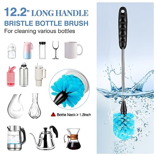 UNIFUN Water Bottle Brush Set, Long Handle 3-in-1 Stainless Steel Water Bottle Scrubbing Brush, Cleaning for Narrow Neck Bottles, Sport Bottles, Baby Bottles, Coffee Mugs, Tumblers, Flask - size: Short Size