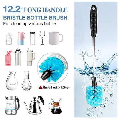 UNIFUN Water Bottle Brush Set, Long Handle 3-in-1 Stainless Steel Water Bottle Scrubbing Brush, Cleaning for Narrow Neck Bottles, Sport Bottles, Baby Bottles, Coffee Mugs, Tumblers, Flask - size: Short Size