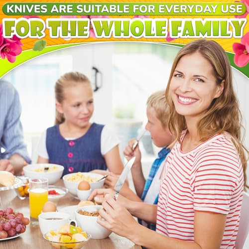 6 Pcs Butter Knife Set - 7.87 x 4.21" Floral Сheese Spreader Knives with Easy-to-Grip Ceramic Handles, Serrated Stainless Steel Blades, Polished, Dishwasher Safe - for Kitchens, Restaurants & Parties - color: Floral