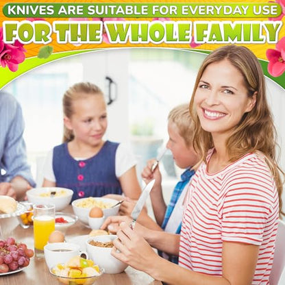 6 Pcs Butter Knife Set - 7.87 x 4.21" Floral Сheese Spreader Knives with Easy-to-Grip Ceramic Handles, Serrated Stainless Steel Blades, Polished, Dishwasher Safe - for Kitchens, Restaurants & Parties - color: Floral