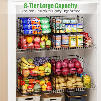JKsmart 8-Tier Stackable Wire Basket, Can Organizer for Pantry Kitchen, XXL Metal Storage Shelves with Dividers & Handles, Easy Assembly Space Saving Storage Bins for Snacks Fruits Veggies - size: 8 Tier-XXL