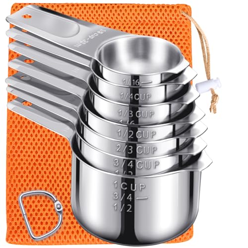 Measuring Cups, AMOHEE 7PCS Stainless Steel Measuring Cups with a Storage Bag for Cooking & Baking, Dishwasher Safe - size: 7PCS