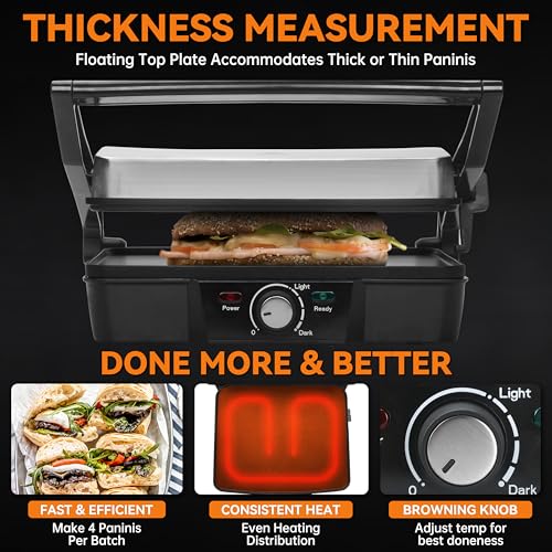 Baker's Friend Panini Press Electric Griddle, Panini Grill Press Sandwich Maker Press, Grilled Cheese Maker, Sandwichera Electrical, Browning Control, Non Stick Surfaces, 4-Slices, Stainless Steel - style: Flat Panini Press